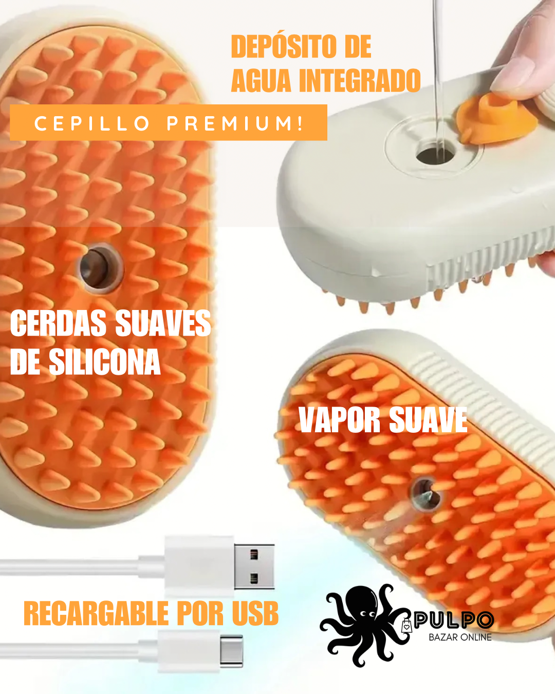 Cepillo de Vapor 3en1 para Mascotas