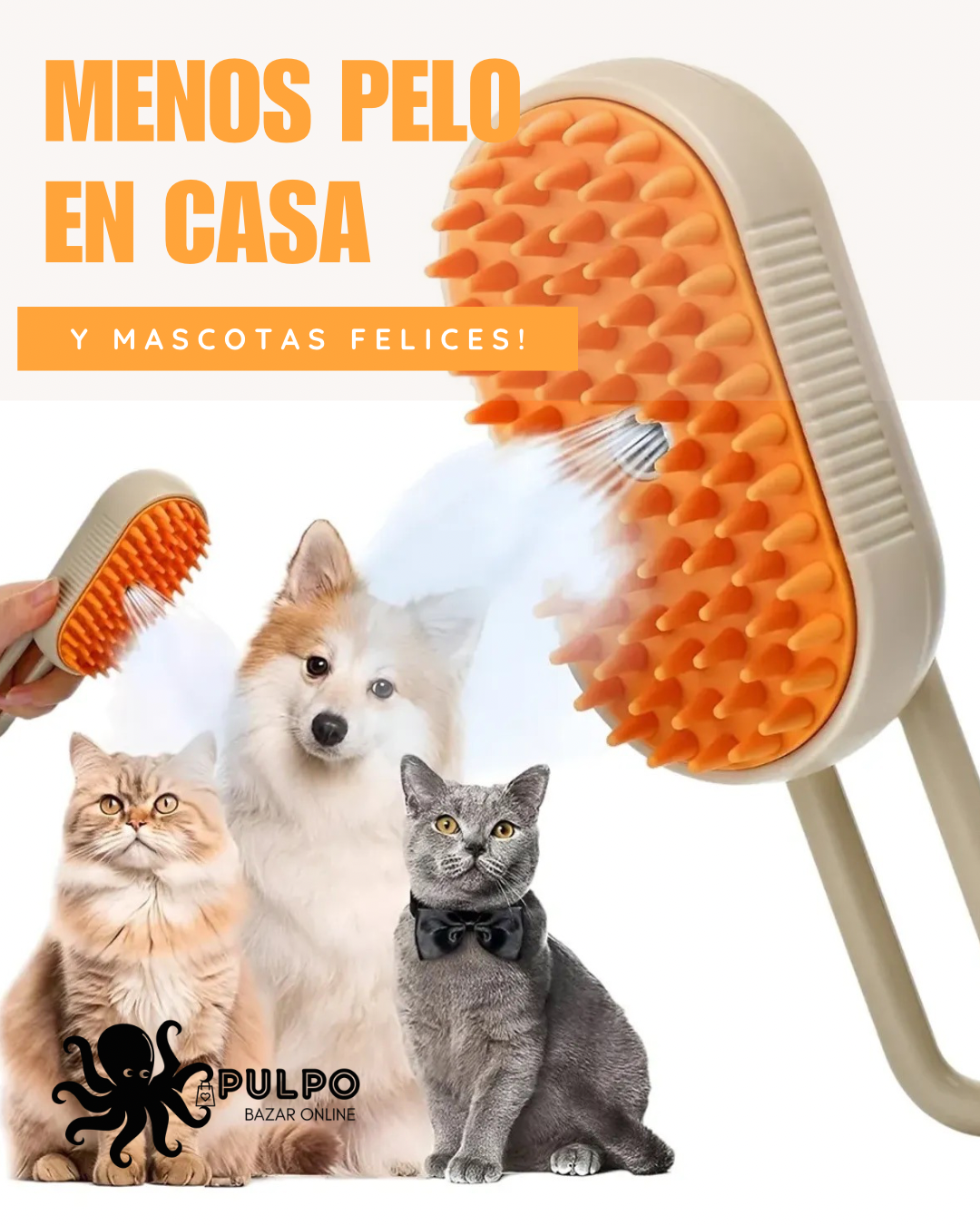 Cepillo de Vapor 3en1 para Mascotas